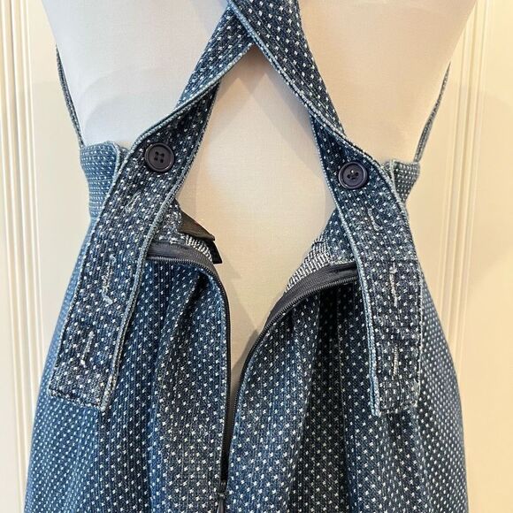 Nina Women’s Small Blue White Plunge Criss Cross Open Back Midi Dress - Picture 11 of 14